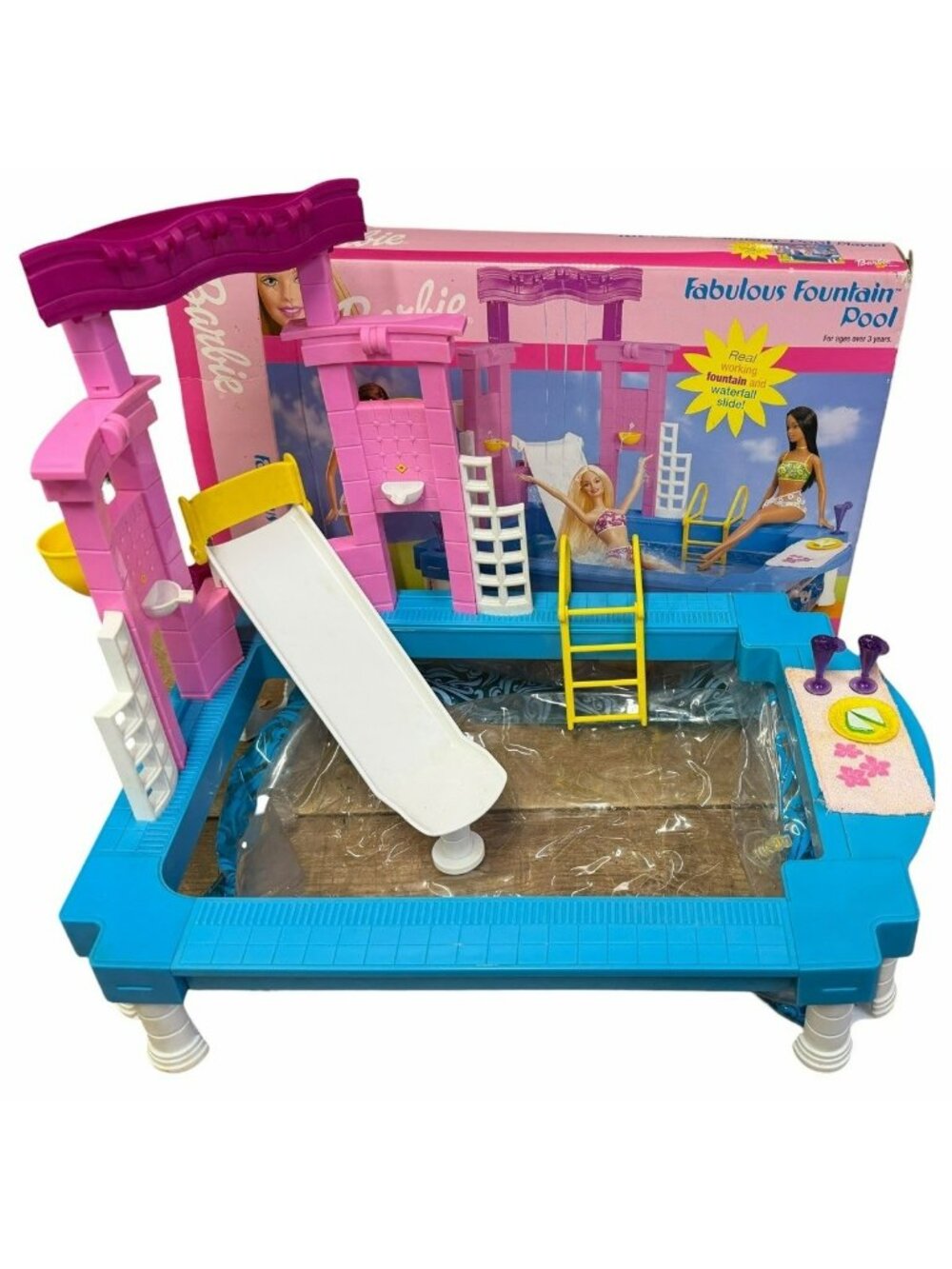 COMPLETE IN BOX Vintage 2001 Barbie Fabulous Fountain Pool Playset #67390 Y2K
